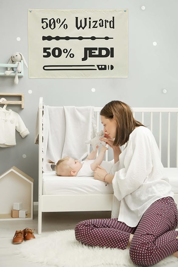 50% Wizard 50% Jedi Boys Nursery Banner Wall Decor-Playroom Baby Room Bedroom Kindergarten Wall Decorations-Baby,Shower Gift for Boys Kids-Rectangular Canvas Flag Banner
