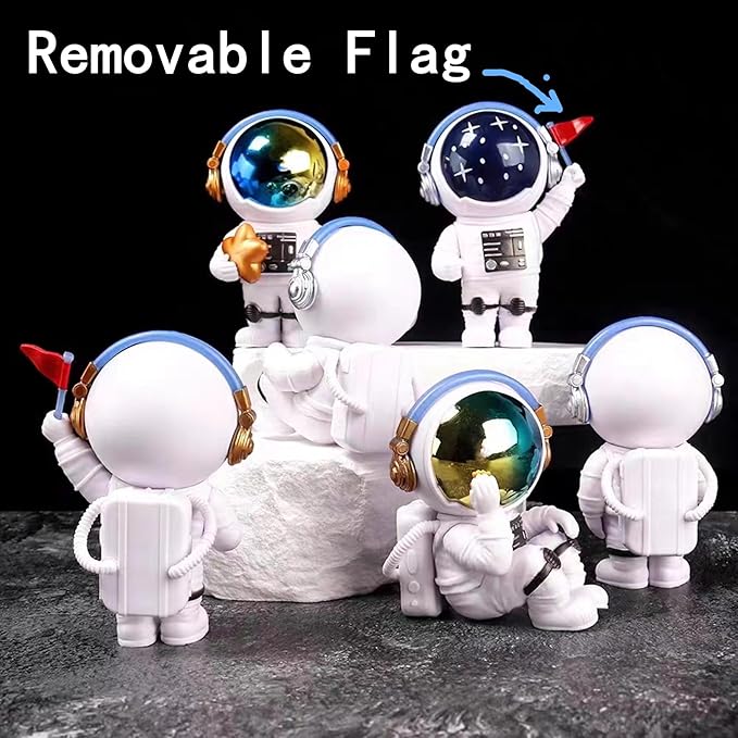Blue Stars Astronaut Statues, Resin Space Theme Figurines Cake Toppers Shelf Room Decor