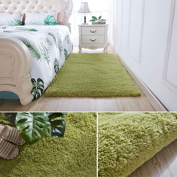 Merelax Soft Modern Indoor Large Shaggy Rug for Livingroom Bedroom Dorm Kids Room Home Decorative, Non-Slip Plush Fluffy Furry Fur Area Rugs Comfy Nursery Accent Floor Carpet 3x5 Feet, Green