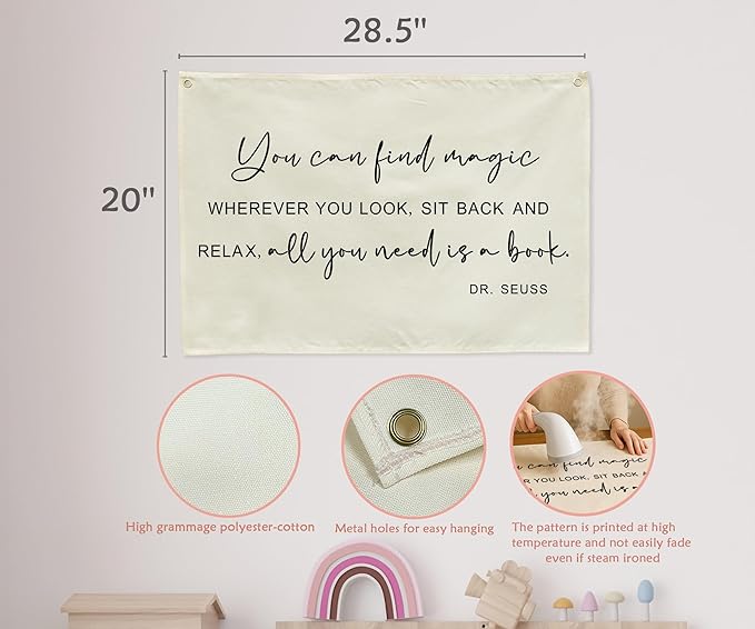 Inspirational Nursery Classroom Above Crib Bedroom Playroom Reading Room Wall Decor Rectangular Rectangular Banner Flag Wall Sign Decor for Baby Toddler Boy Girl Kids Christmas Gift You Can Find Magic