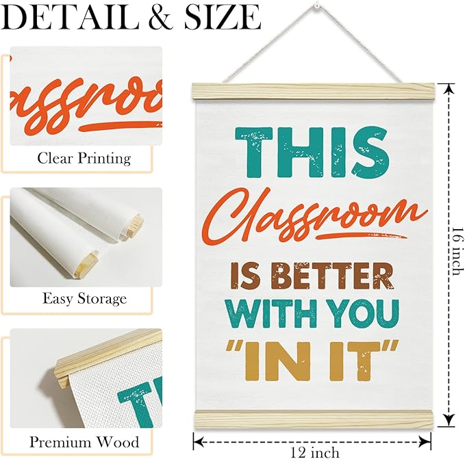 TRKAE Motivational Classroom Canvas Poster Hanger Frame, This Classroom is Better with You In It Positive Wall Art for Kids, Boho Wall Decor for Nursery Preschool Playroom -036
