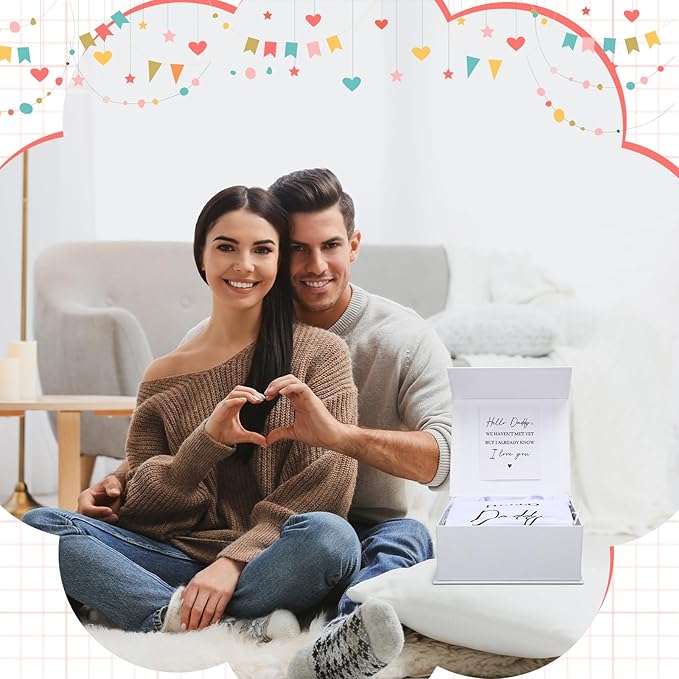 4 Pcs Pregnancy Announcement for Husband, Hello Daddy Baby Bodysuit, Hello Daddy Pregnancy Reveal Card Baby Reveal Gift Box Surprise Baby Announcement Gifts Set for Husband Partner