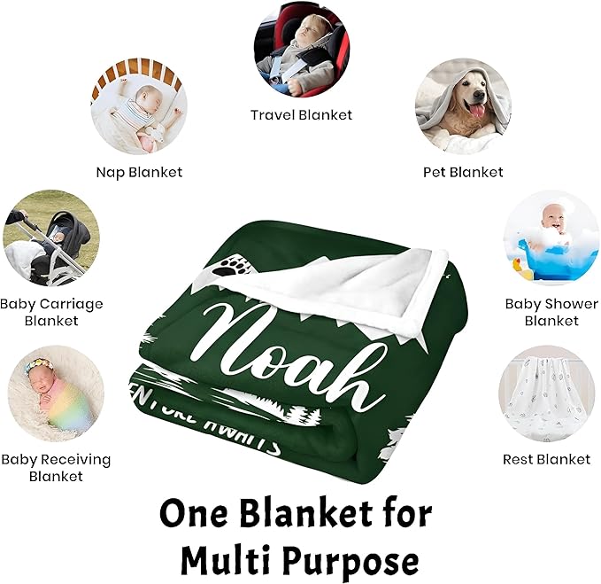 Personalized Baby Blankets with Name, Ships Next Day, Custom Baby Blanket with Letter Words, Soft Cozy Woodland Blankets, Gifts for Boys & Girls Kids Teen, Printed in USA