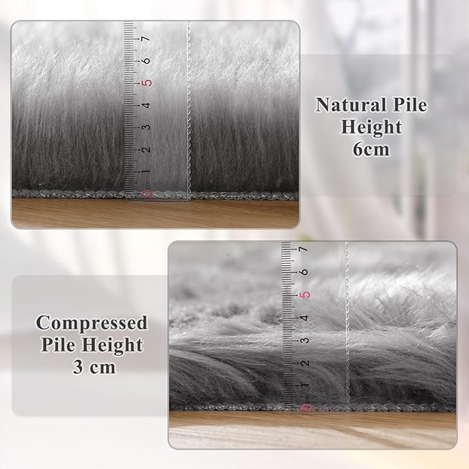 Silver Grey Shag Faux Sheepskin Fuzzy Fur Rugs for Bedroom Circle Plush Washable Furry Fur Area Rugs for Living Room Nursery 4ft X 4ft Rug