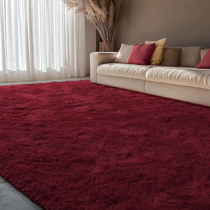 EVOIONOS 5x8 Washable Large Area Rug for Living Room, Fluffy Shag Rug for Bedroom, Ultra Soft Plush Non Slip Carpet for Indoor Floor Bedside Nursery Kids Girls Dorm, Home Decor Aesthetic, Burgundy