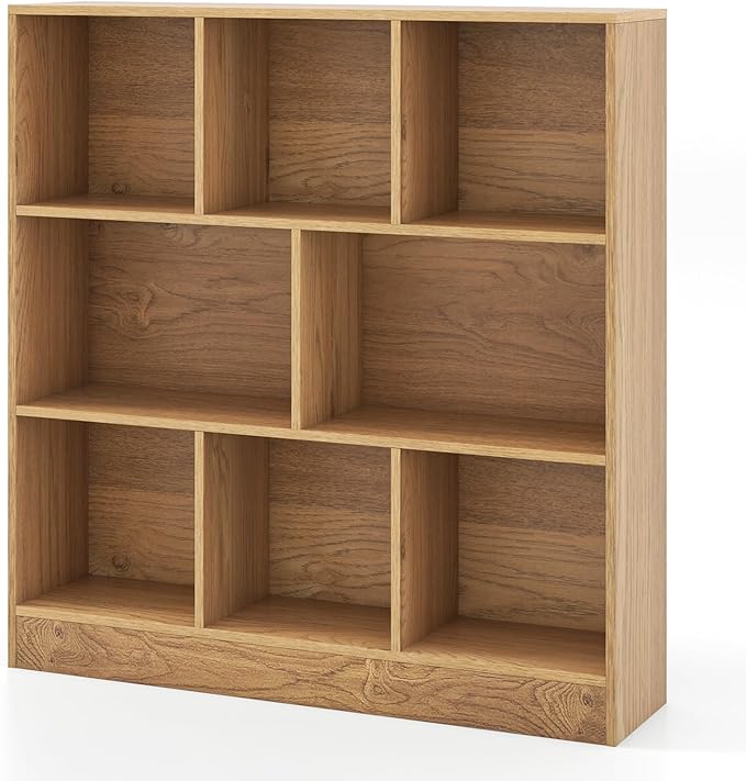Costzon 8-Cube Bookshelf for Kids, Wooden Toy Storage Organizer w/ 2 Anti-Toppling Kits, 3 Tier Open Shelves & Non-Slip Foot Pads, Montessori Toy Shelf for Kids Rooms, Playroom, Classroom, Nursery