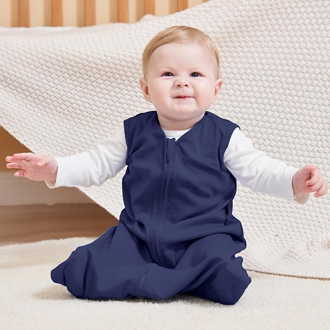 Baby Sleep Sack 6-12 Months, 100% Cotton Sleeping Sack for Newborn and Infant, 3 Pack Baby Wearable Blanket, 0.5 Tog Lightweight Double Zipper Sleep Bag Cyan