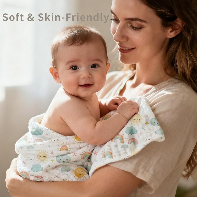 Muslin Swaddle Blankets 6-Layer Cotton Baby Blankets for Boys & Girls 43"X43"Inches Receiving Blankets,Soft Skin-Friendly Baby Crib Blanket,Breathable Quilt Bedspread(Ocean Animals)