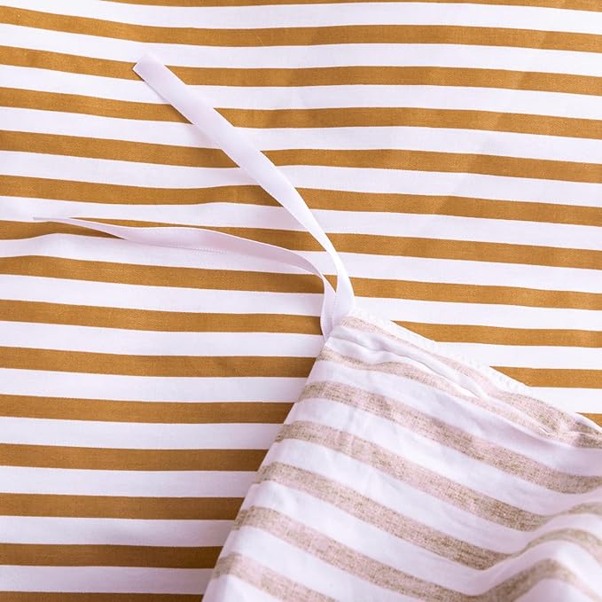JELLYMONI Full Duvet Cover Set, Cotton Duvet Cover 3 Pieces with Zipper Closure, 1 Duvet Cover and 2 Pillowcases(White with Rust Striped)