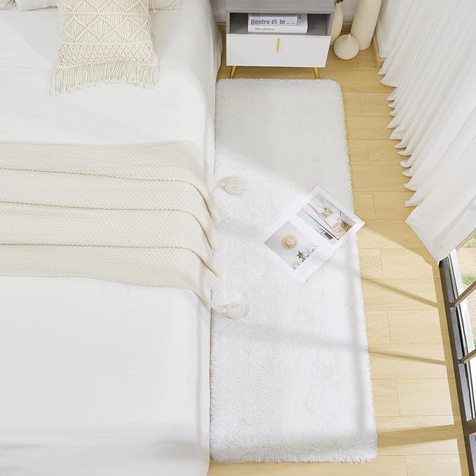 BENRON Soft Runner Rugs for Bedroom 2x6, Washable Long Runners for Hallway Entryway Kitchen Dorm, Fluffy Throw Rug for Kids Girls Room Decor Photo Prop, White