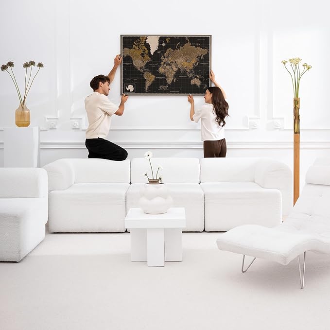 Canvas World Map with Cork Pin Board - English Lettering - Decorative Wall Decoration for All Rooms - Canvas Pictures with World Map Motif (70x50 cm, Pattern 5)