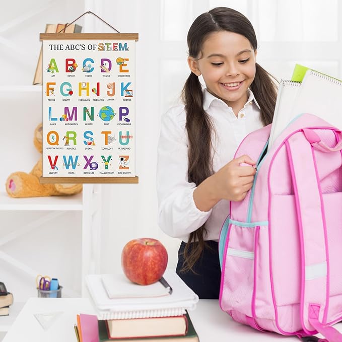KAIRNE ABC Of Stem Wall Art,Alphabet Poster,Colorful Banner Art Prints,Educational Letter Magnetic Hanging Canvas,ABC Wall Decorations for Classrooms Sunday School Toddlers Kids Playrooms Decor