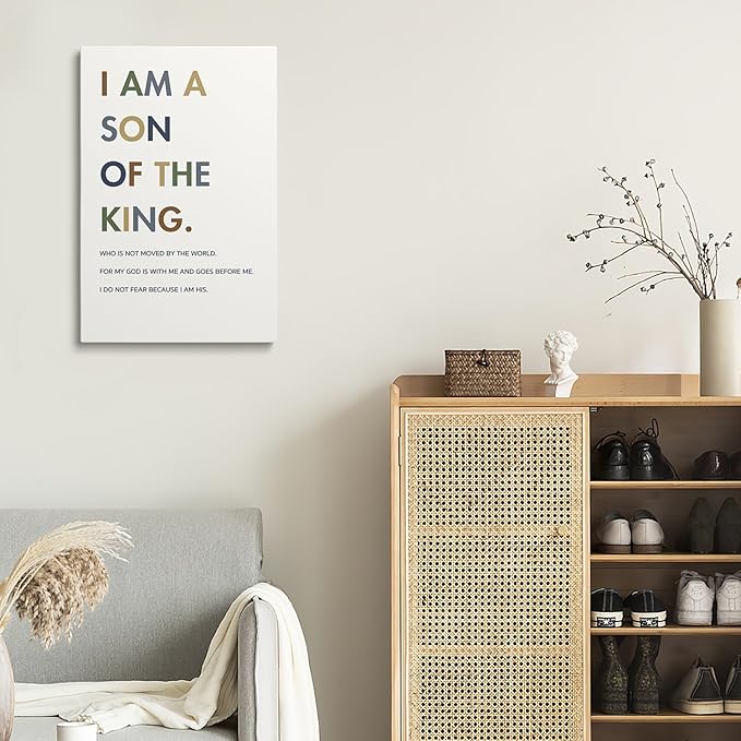 XWELLDAN Christian Religious Bible Verse I am a Son of the King Boy Nursery Wall Art Canvas Prints,Inspirational Quote Scripture Wall Art Decor for Boys Room Bedroom Nursery, 16 x 24 Inch, Framed