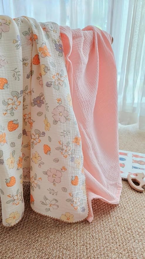 Baby Swaddle Newborn Recieving Blanket 100% Cotton Muslin 2Pack Nursery Wrap Lace Design 40"x40"