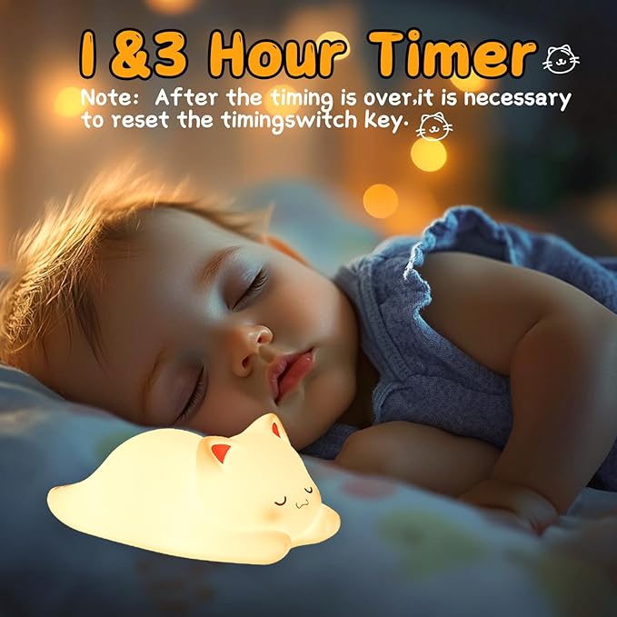 ZKLiLi Night Light for Kids Cute Remote Cat Lamp,16 Colors+Tap+Remote+Silicone Kids Night Light,USB Rechargeable Cat Night Lights for Room Decoration（Remote Control）