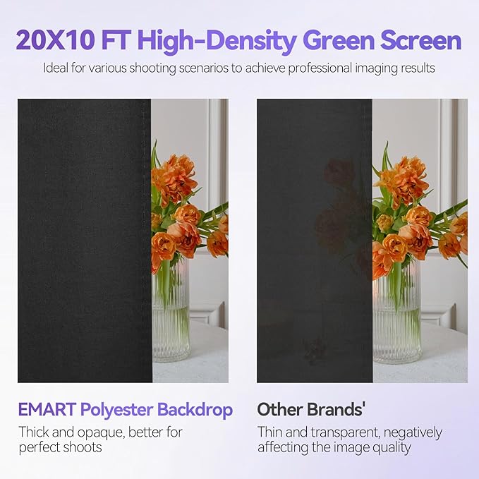 EMART 10x 10 ft Adjustable Photography Backdrop Stand Kit with 20x 10ft Black Curtain and Portable Large Format Screen with Polyester Material for Party, Live Game, Interviews, YouTube, TIK Tok