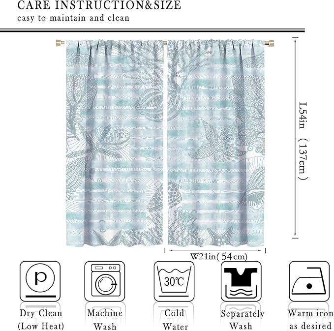 Starfish Curtains，Starfish and Seashells Coastal Curtain Ocean Themed Underwater Marine Decor Waterproof Fabric Curtain Set 2 Panels,42x54 Inches