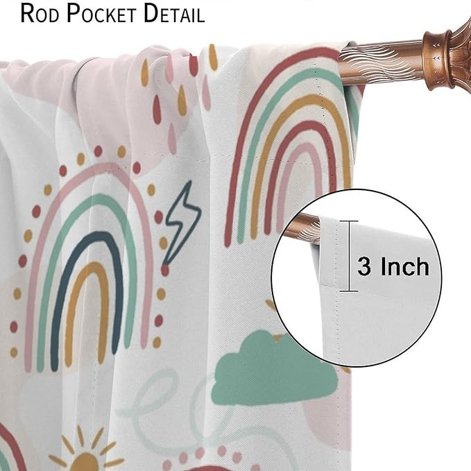 Kids Rainbow Curtains Boho Cartoon Colorful Stars Love Heart Lovely Abstract Art Pattern Print Window Drapes for Girl Bedroom Living Room Kitchen Decor,2 Panel Set,42Wx45H Inch Blackout