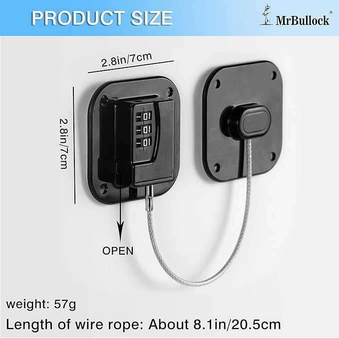 MrBullock Refrigerator Lock, 4 Pack, Combination Lock, Keyless, Childproof, Black