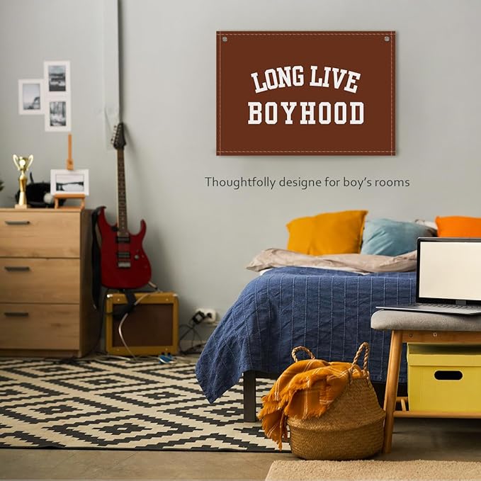 Long Live Boyhood Boys Room Decor - Linen Nursery Banner for Toddler Room Decoration, Farmhouse Kids Wall Hanging, Canvas Banner Flag for Baby Shower, Birthday Gift - A06