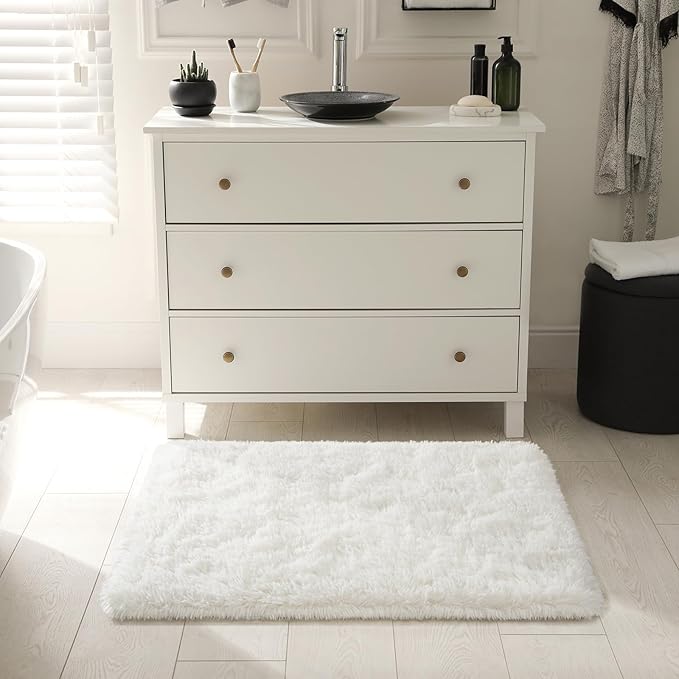 BENRON Cream White Fluffy Rug 2 x 3, Soft and Plush Throw Rugs for Bedroom Entryway Hallway Kitchen, Small Fuzzy Washable Rug for Kids Girls Room Decor Photo Prop