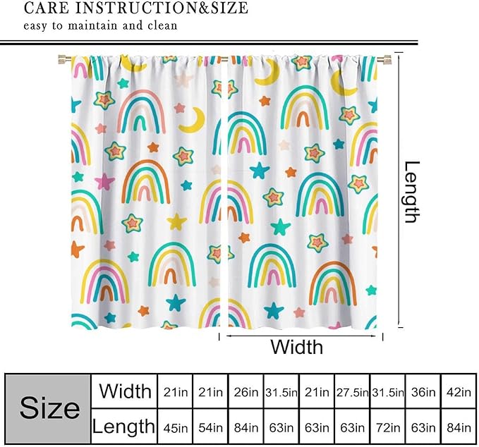 Kids Rainbow Curtains Cartoon Rainbow Abstract Bohemia Floral Lovely Stars Pattern Print Window Drapes for Girl Bedroom Living Room Kitchen Decor,2 Panel Set,63Wx72H Inch Blackout