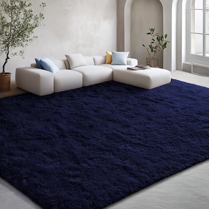 EVOIONOS 5x7 Washable Large Area Rug for Living Room, Fluffy Shag Rug for Bedroom, Ultra Soft Plush Non Slip Carpet Indoor Floor Bedside Nursery Kids Girls Room Dorm, Home Decor Aesthetic, Navy Blue