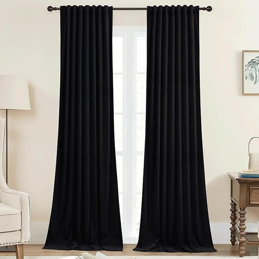 StangH Luxury Black Curtains 96 inches Long - Velvet Blackout Thermal Insulated Drapes for Bedroom/Living Room Enhance Privacy Soundproof for Home Theater Studio, W42 x L96, 2 Panels