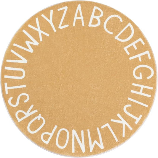 Topotdor Round Kids Play Rug Alphabet Nursery Area Rug Extra Large Soft Crawling Play Mat for Children Toddlers Bedroom (63 inch, Brown)
