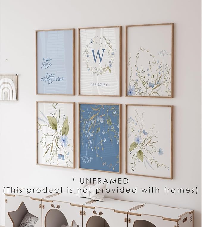 Personalized Name Flower Nursery Wall Art Prints, Crib & Nursery décor, Newborn Baby Girl Gift Present, Floral Baby Girl Room Pictures, Poster For Baby And Kids (6 Prints, Flower 7)