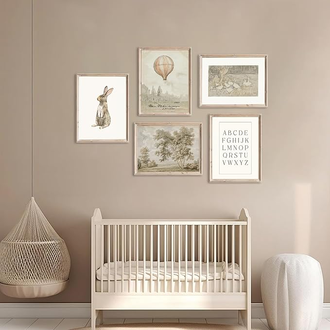 Vintage Nursery Wall Art Children Room Canvas Wall Decor Country Posters Botanical Prints Vintage Landscape Pictures Kids Child Wall Art Neutral Artwork for Playroom Bedroom 8x10x5 Inch Unframed