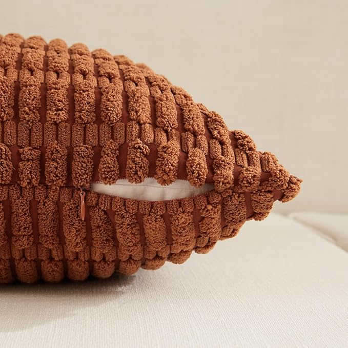 Fancy Homi 2 Packs Rust Lumbar Decorative Throw Pillow Covers 12x20 Inch for Living Room Couch Bedroom, Soft Corduroy Rectangle Solid Cushion Case 30x50 cm, Terracotta Rustic Farmhouse Boho Home Decor