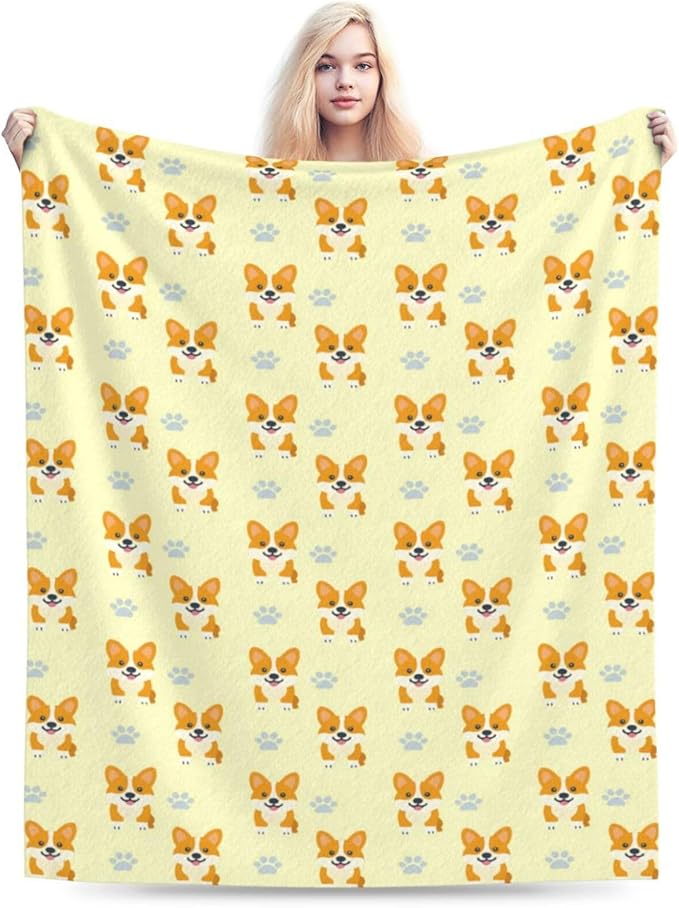 Corgi Blanket Cute Corgi Dog Throw Blanket Puppy Soft Cozy Fleece Fuzzy Stuffed Plush Flannel Gifts for Girls Women Boys Kids Adults 40''x50''