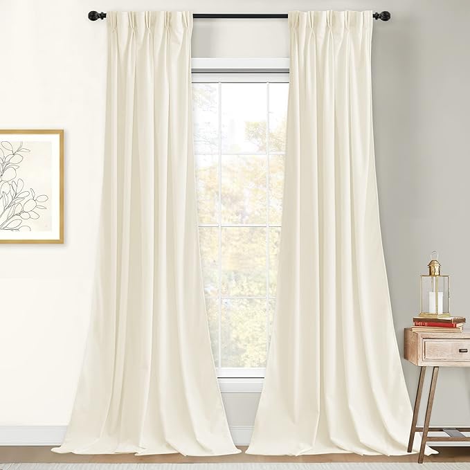 StangH Pinch Pleated Velvet Curtains 108 inches Long, Ivory White Privacy Light Dimming Nursery Bedroom Drapes Elegant Floor to Ceiling Backdrops for Wedding, W30 x L108, 2 Panels