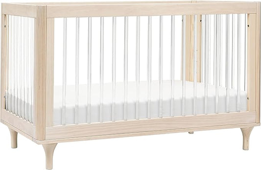 Babyletto Lolly 3-in-1 Baby Crib Convertible to Toddler Bed & Daybed, GREENGUARD Gold Certified, 4 Adjustable Heights, Includes Toddler Conversion Kit, Made of 100% Solid Wood - Washed Natural/Acrylic