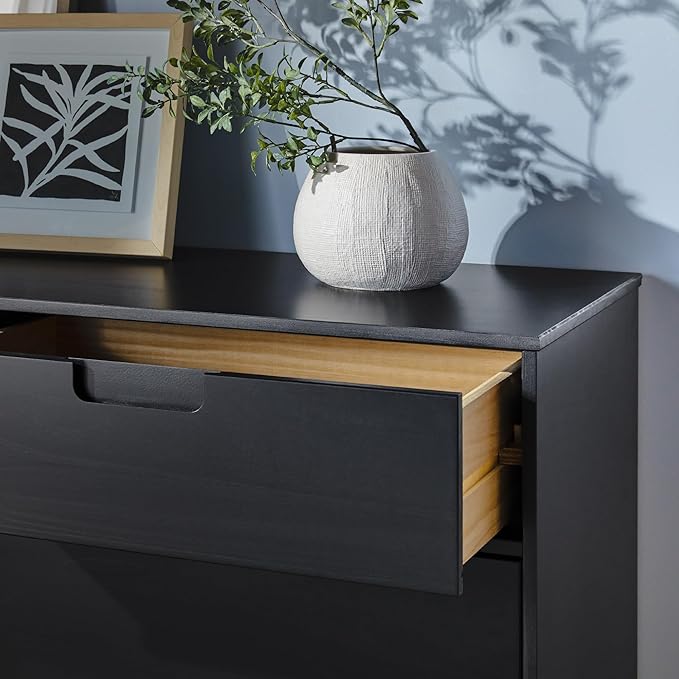 Walker Edison Sloane 6-Drawer Groove Handle Solid Pine Wood Dresser, 52 Inch, Black