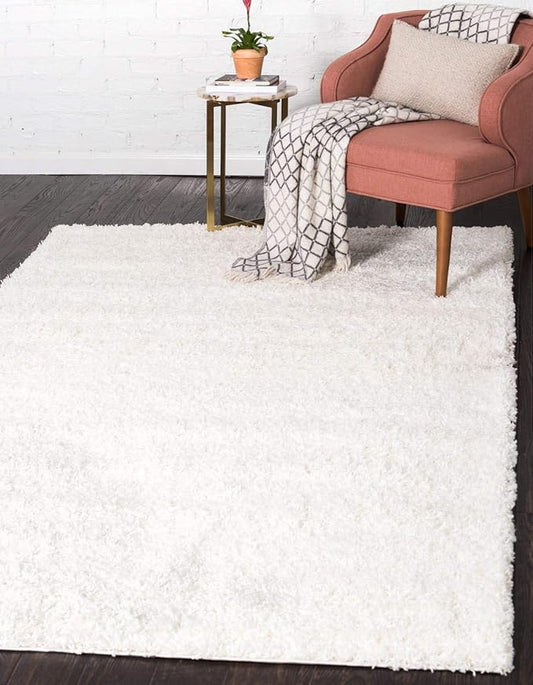 Unique Loom Solid Shag Collection Area Rug (8' x 11' Rectangle, Snow White)