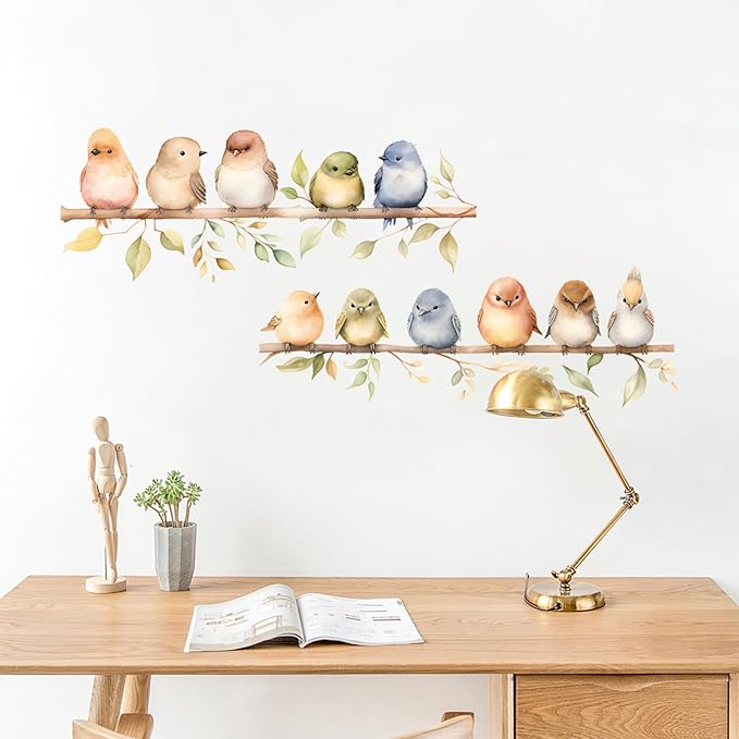 DILIBRA Colorful Bird on The Branch Wall Stickers, Peel and Stick Creative Bird Wall Decals, DIY Vinyl Art Murals for Nursery Kids Bedroom Living Room Classroom Preschool Playroom