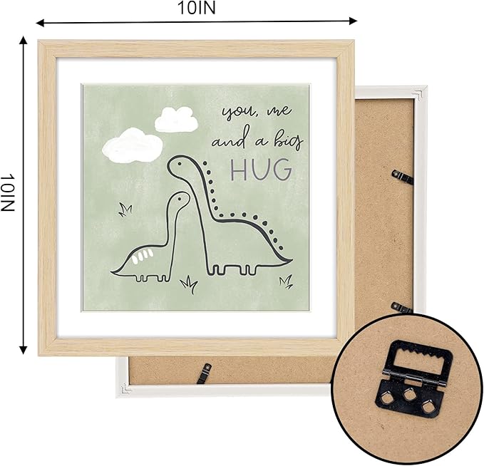 ArtbyHannah Framed Nursery Wall Decor, 10x10 inch Cute Baby Wall Art Room Decor for Kids, Safari Animals Prints with Adorable Dinosaurs Art Prints for Playroom Bedroom Baby Shower Decoration(4 Pack)