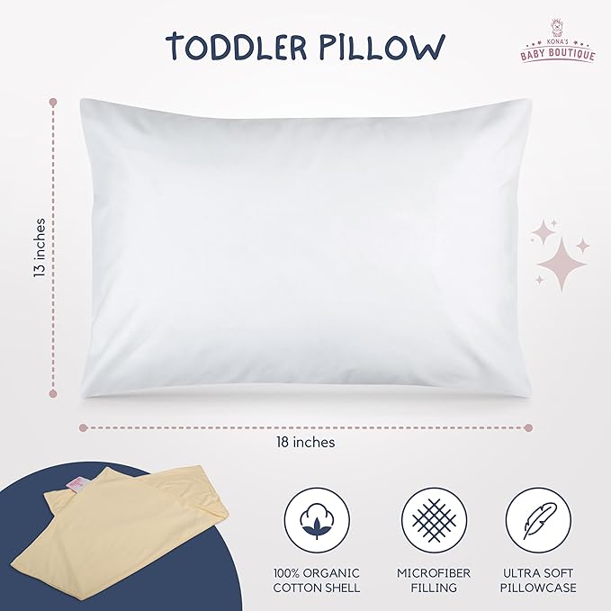 Kona's Perfect Toddler Pillow - Creamy Yellow, Softest Pillowcase - 13 x 18 inch - Ages 2-3