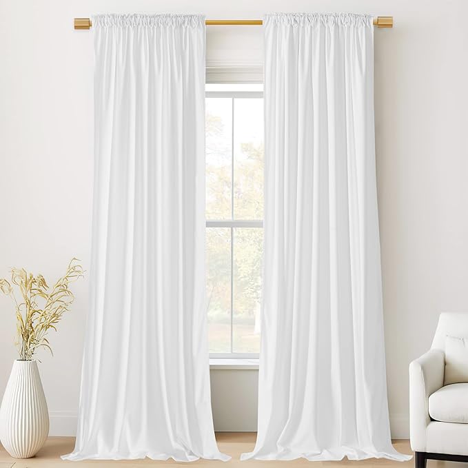 StangH Bleach White Velvet Curtains 120 inches Long, Extra Long Back Tab High Ceiling Light Dimming Drapes for Living Dining Room Backdrops, W52 x L120, 2 Panels