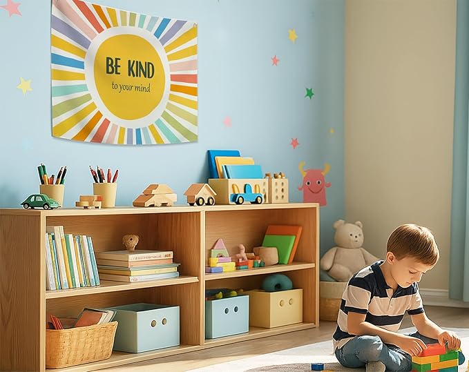 Mental Health Inspirational Rectangular Banner Flag Wall Decor Gift for Boy Girl Kid Teen,Classroom Therapy Office Homeschool Reading Room Decor-Birthday Christmas Gift-Be Kind to Your Mind