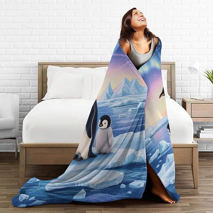 Penguin Blanket Penguins Animal Throw Blanket Plush Cozy Fleece Ultra Soft Warm Fuzzy Stuff Bedding Nursery Toddler Baby Blankets Gifts for Boys Girls Kids Adult Men Women 60"X80"