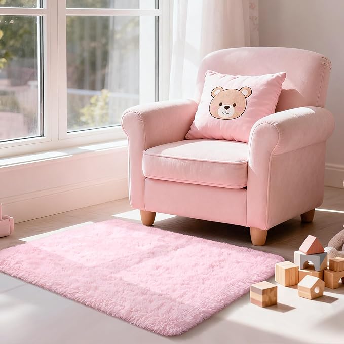 Merelax Soft Modern Indoor Shaggy Area Rug for Bedroom Livingroom Dorm Kids Room Home Decorative, Non-Slip Plush Fluffy Furry Fur Rugs Comfy Nursery Accent Floor Carpet 2x3 Feet, Pink