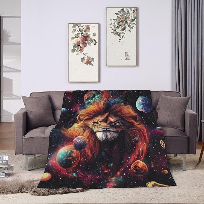 Lion Blanket Space Lion King Decor Throw Blanket Super Soft Flannel Lightweight Fluffy Plush Cozy Fuzzy Fleece Animal Print Gifts Blanket for Girl Woman Man Boys Kids Adults for Bed Sofa 40"X50"