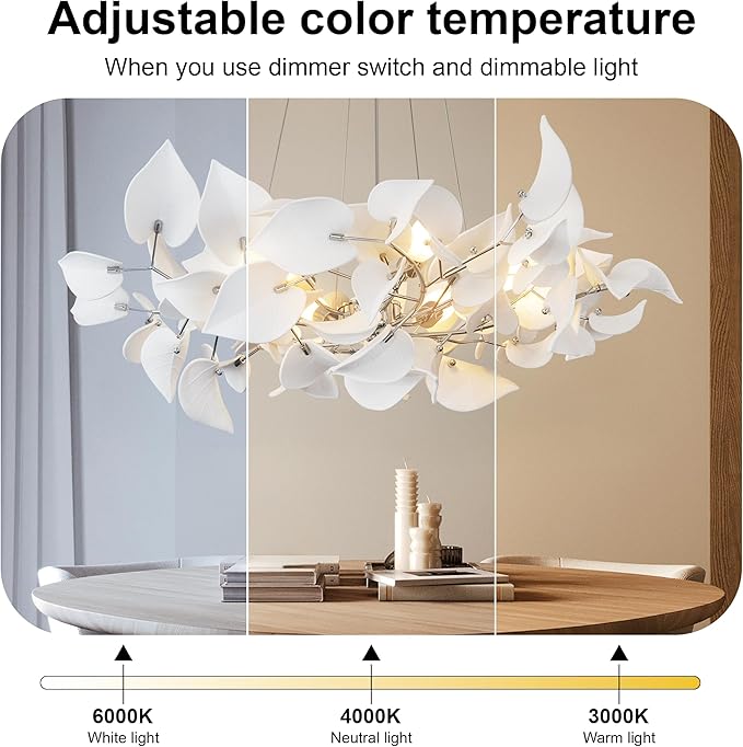 YUYI 31.5" Silver Tree Branches Chandelier, Ceramic Ginkgo Leaf Chandelier, Modern Round Chandeliers for Dining Room, Living Room Over Table, Kitchen, Foyer, Bedroom, Elegant Art Deco