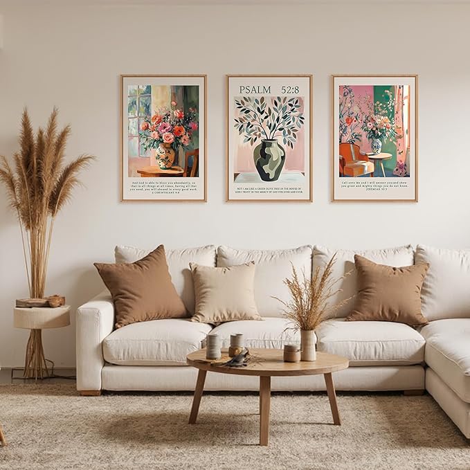 FWIEXA Christian Bible Verse Canvas Wall Art Set, Boho Scripture Floral Wall Decor, Colorful Jesus Religious Painting Artwork, Modern Flower Shop Prints, 3 Piece 16"x24" Art for Living Room, Bedroom, Women, Rustic Farmhouse