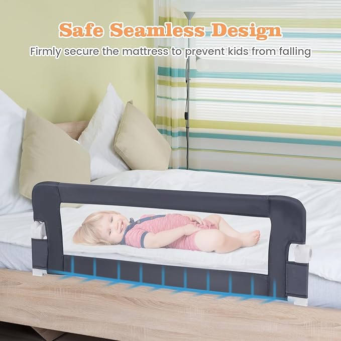 HONEY JOY Bed Rail for Toddlers, Extra Long, Foldable Portable Swing Down Safety Bed Guard Rail, Toddler Bed Rails for Crib, King Queen Full Twin Size Bed Mattress (Gray, 2 Pack, 47 Inch)