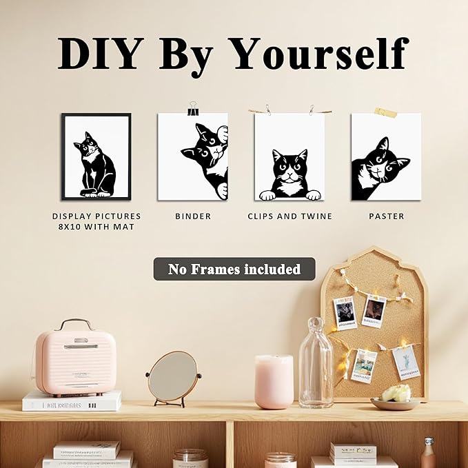 OFJE Funny Black Cat Lover Gifts Wall Art Decor Prints Set of 4, Cute Cat Pictures Wall Decor Living Room Bedroom Bathroom, 8x10 Unframed