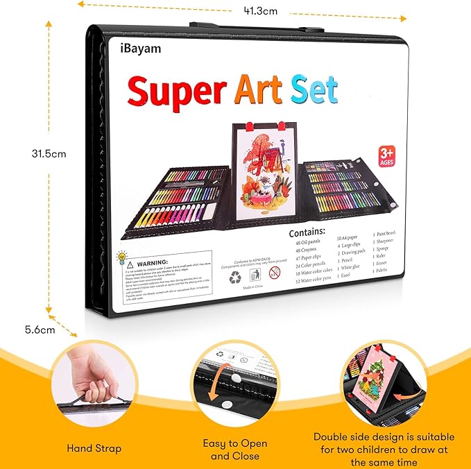 iBayam Art Kit, 251-Pack Art Supplies Drawing Kits, Arts and Crafts Gifts Box for Kids Teen Girls Boys, Art Set Case with Trifold Easel, Scratch Paper, Sketch Pad, Coloring Book, Crayons, Pencils